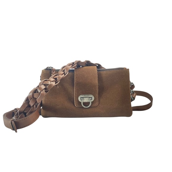 HARBOUR 2nd Suede Leather Crossbody Shoulder bag Double Strap Baguette in Brown - Picture 1 of 12